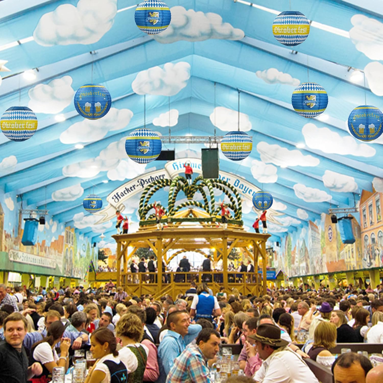 6 Pieces Oktoberfest Hanging Paper Lanterns Decorations - Oktoberfest Party Hanging Decorations Supplies for German Bavarian Beer Festival Theme Party