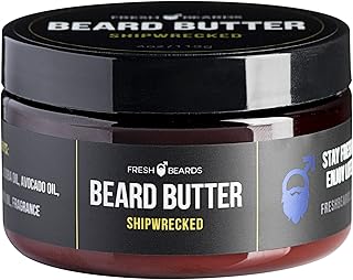 Fresh Beards Shipwrecked Beard Butter - Bay Rum, Clove, and Caribbean Spice Fragrance - Scented Mens Beard and Mustache Conditioner - Soothing Anti-Itch Moisturizer and Softener for Healthy Beard Growth