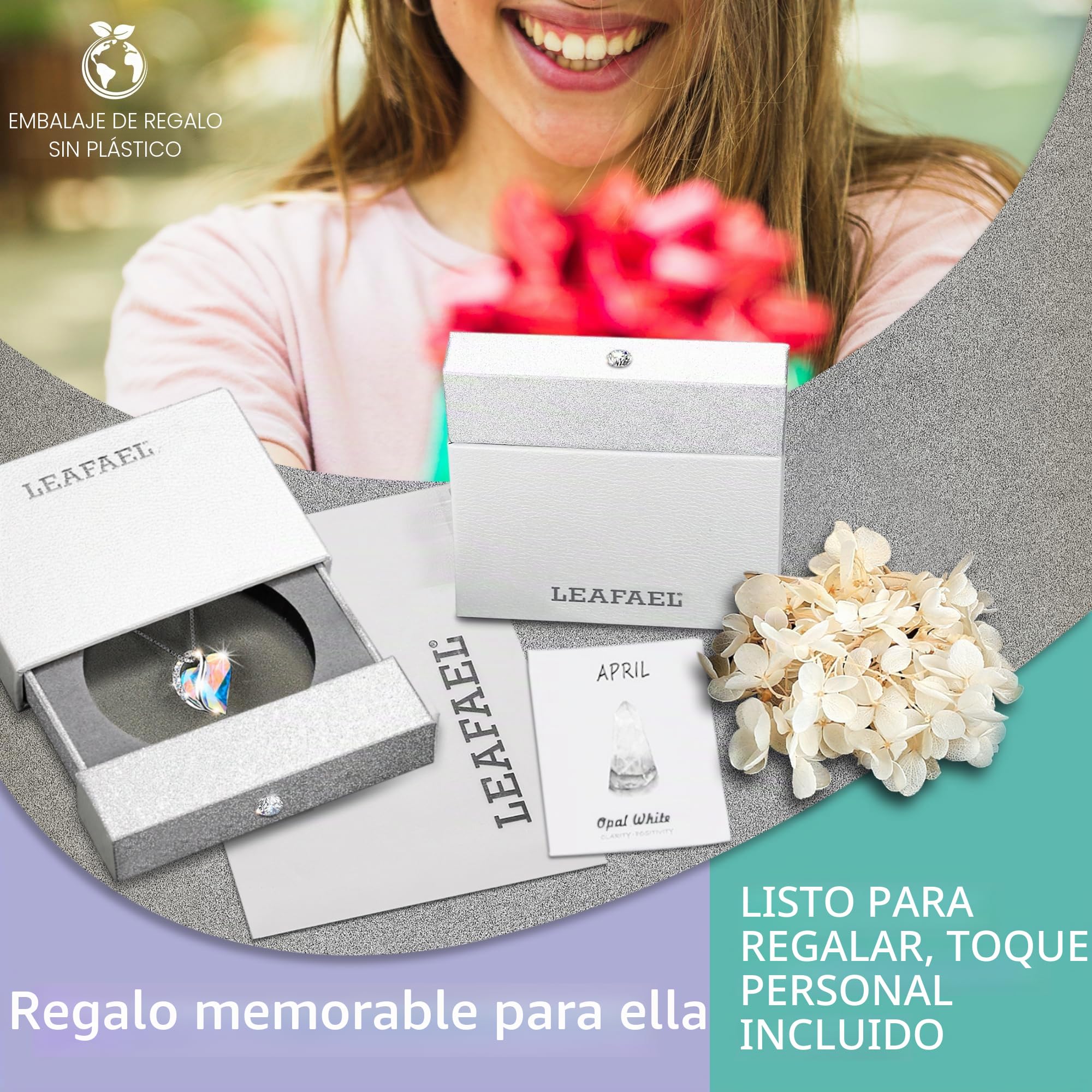 Leafael San Valentín Collar Mujer Infinito Amor Corazón, Colgante con Piedra de Nacimiento y Cristales Curativos, Joyería Regalo para Mujer, Chapado en Plata, Cadena 18+2"