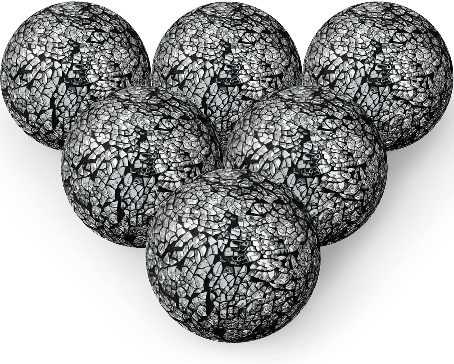 Patelai 6 Pieces 4 Inch Mosaic Sphere Balls Decorative Glass Balls Decorative Orbs Table Centerpiece Balls Round Glass Ball Bowl Filler for Bowls Vases Dining Coffee Table Decor (Black)