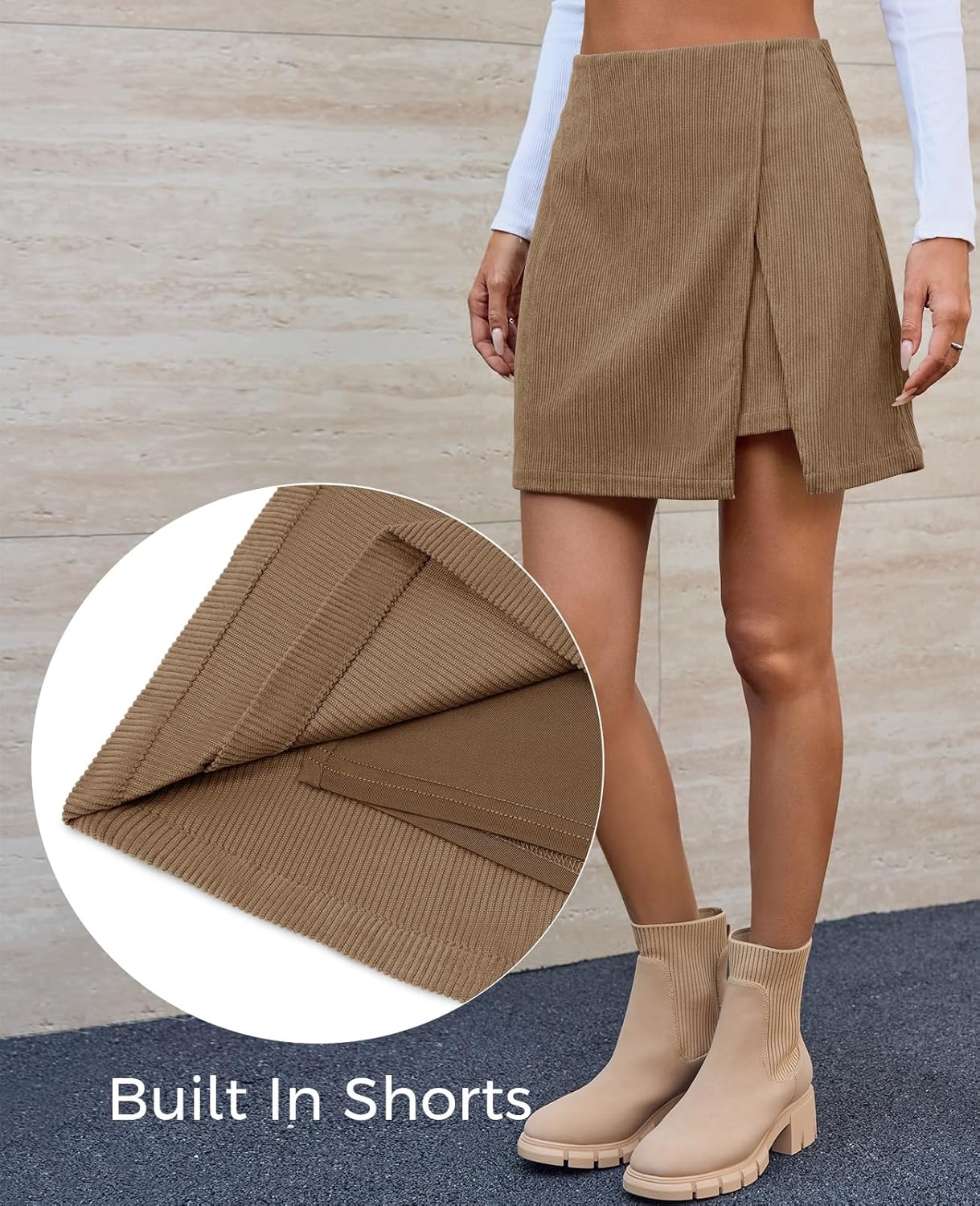 Cicy Bell Womens Corduroy Mini Skirt Casual High Waisted Side Slit A-line Bodycon Work Fall Short Skirts - Image 4