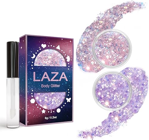Laza Purpurina corporal, 2 tarros de lentejuelas gruesas holográficas con pegamento de purpurina para mujeres, sombra de ojos, maquillaje, pintura