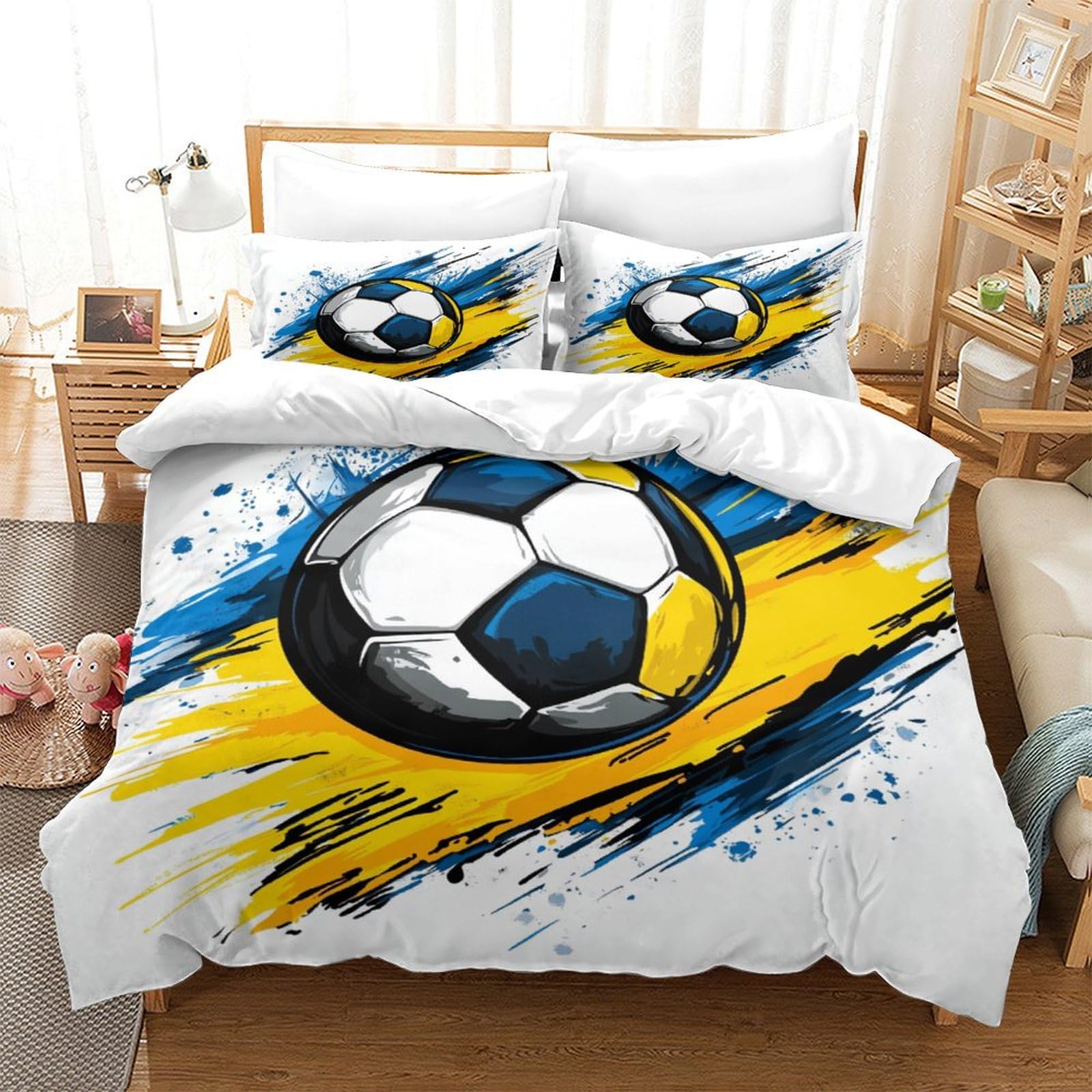 P1S9U7W5Y Dynamic Soccer 3D Printed Microfiber 3pcs Duvet Cover Set Sport Bedding Set Super king（260x220cm）