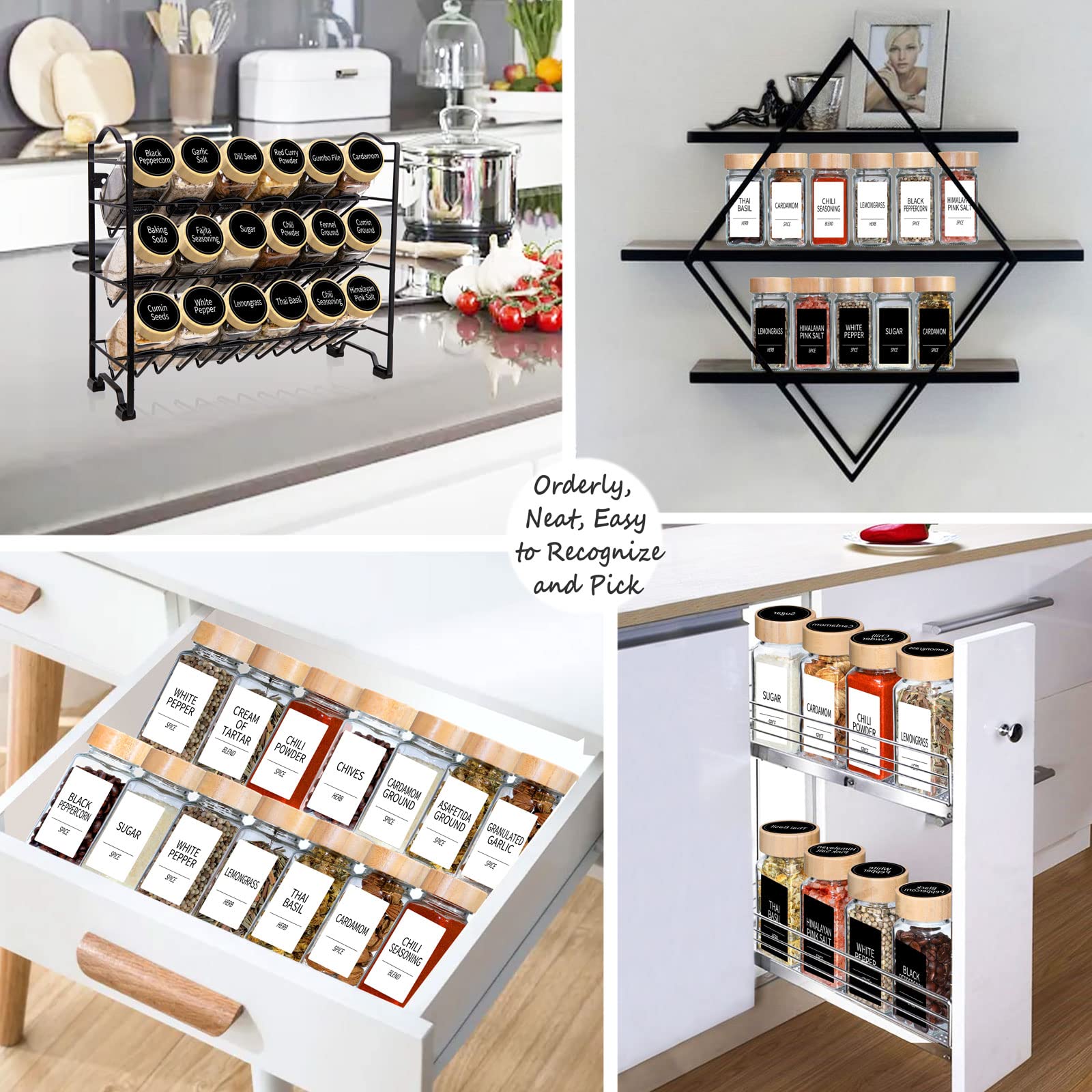 Buy 48 Spice Jars with Labels Spice Jars with Bamboo Lids 4 Oz