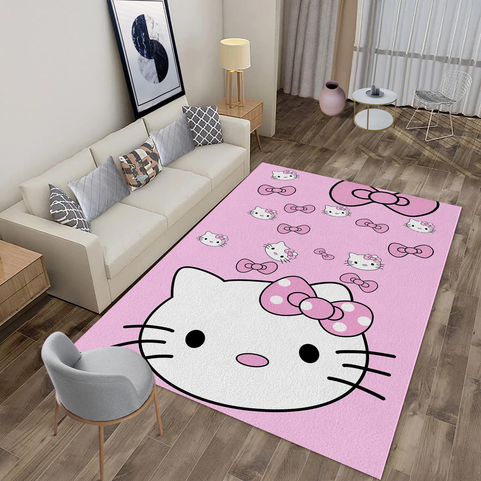 similar Kawaii Cat Area Rug Cartoon Anime Rug Cute Pink Cat Face Bow Carpet Modern Aesthetic Cartoon Carpet for Children's Room Living Room Bedroom Entryway Home Decor Mat 3' x 4'