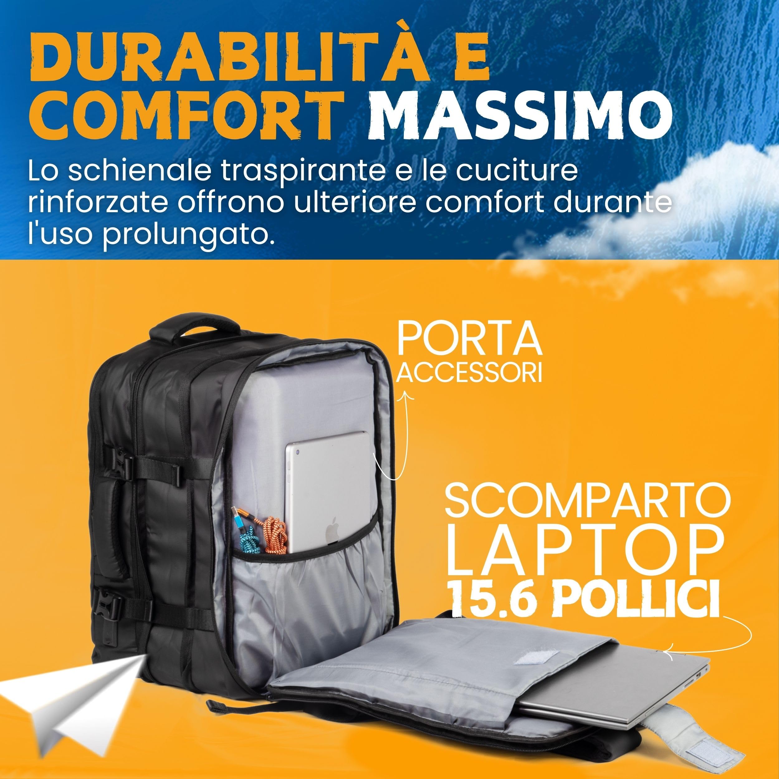 O H N O - Mochila de viaje Ryanair expandible impermeable y antirrobo - Mochila de viaje avión equipaje de mano con puerto USB y compartimento para PC - Mochilas para avión, trabajo y universidad,