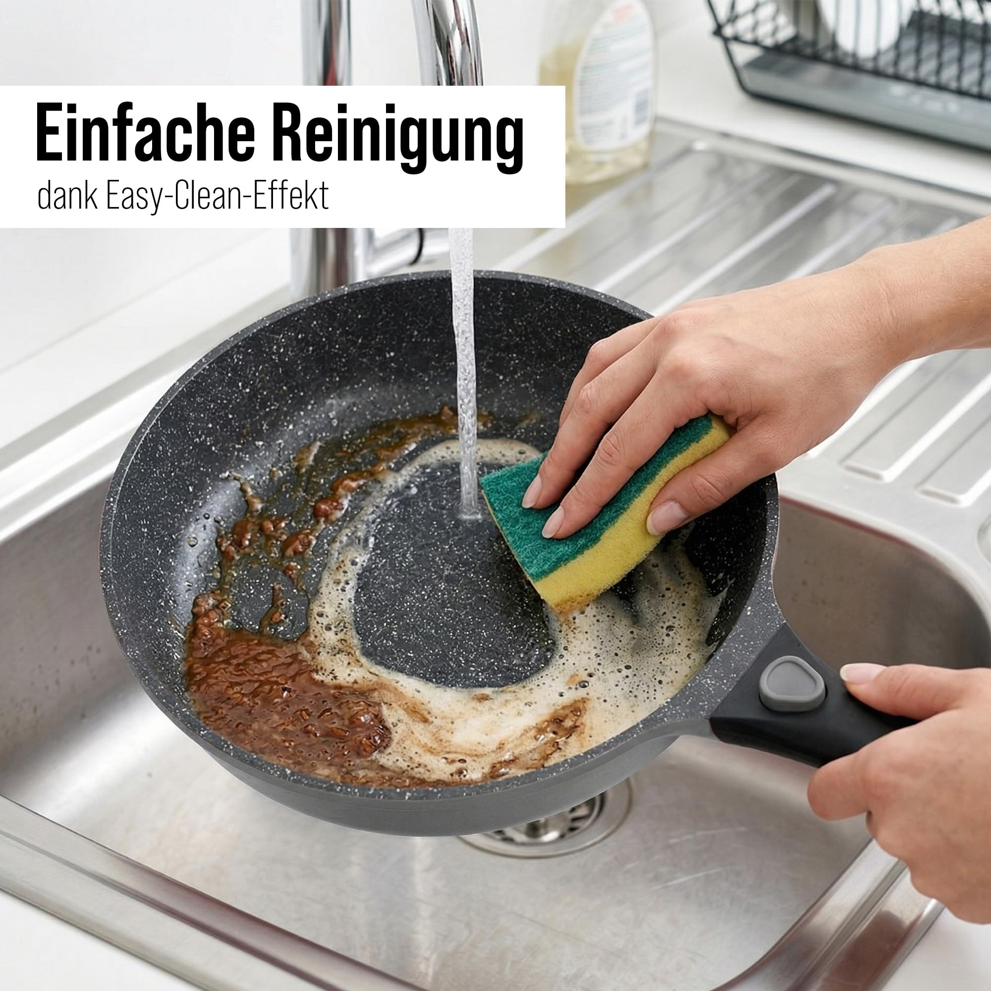 STONELINE SMART Juego de Sartenes 2 Piezas 24/28 cm, Sartén Grande Aluminio Fundido, Mango Desmontable, Sartén Inducción, Todo Tipo de Cocinas, Antiadherente con Partículas de Piedra Reales, Gris