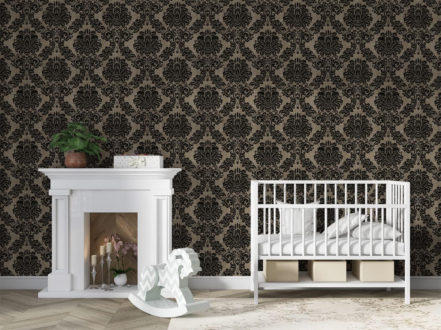 JLHOUSE Vinyl Peel and Stick Wallpaper Luxury Victorain Damask Wallpaper Floral Self Adhevsive Removable Waterproof Self Adhesive Contact Paper for Livingroom 17.7 x 236.22inch