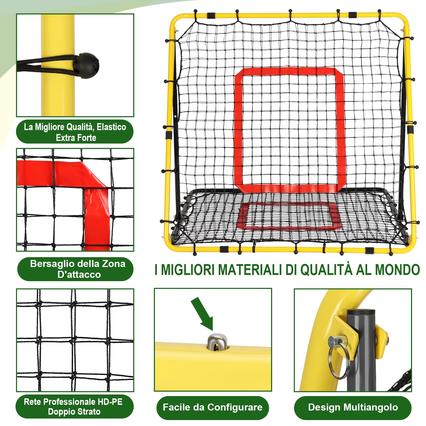 Rete Rimbalzo Calcio Pieghevole, 120 x 120cm Reti da Rimbalzo per Pallavolo, Rete PE a Doppio Strato, Angolo Regolabile, Formazione Sulle Competenze per Calcio, Pallavolo e Pallacanestro