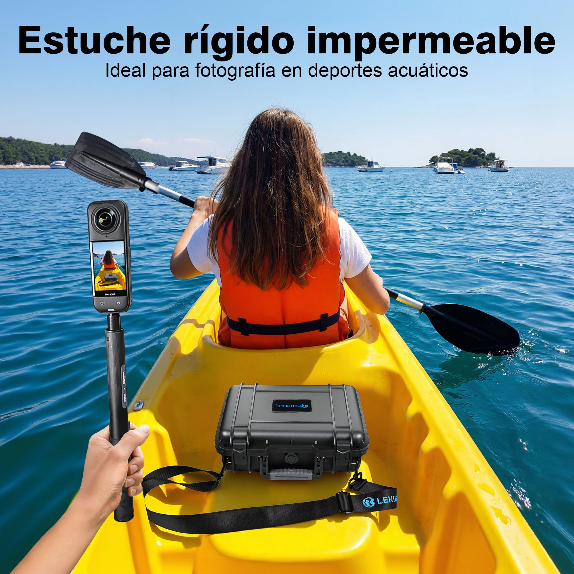 LEKUFEE Estuche de Viaje Rígido e Impermeable para Insta360 X5, Insta360 X4 Air, Insta360 X4, Insta360 X3 Cámara de Acción, 4 Baterías, Transmisor Mic Air y Más Accesorios (Solo Estuche)