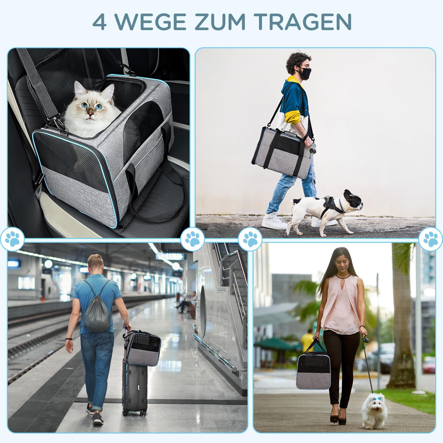 BERTASCHE Torba transportowa dla kotów i psów do 7 kg, składana, torba transportowa, torba transportowa dla kotów na podróż samochodem, pociąg