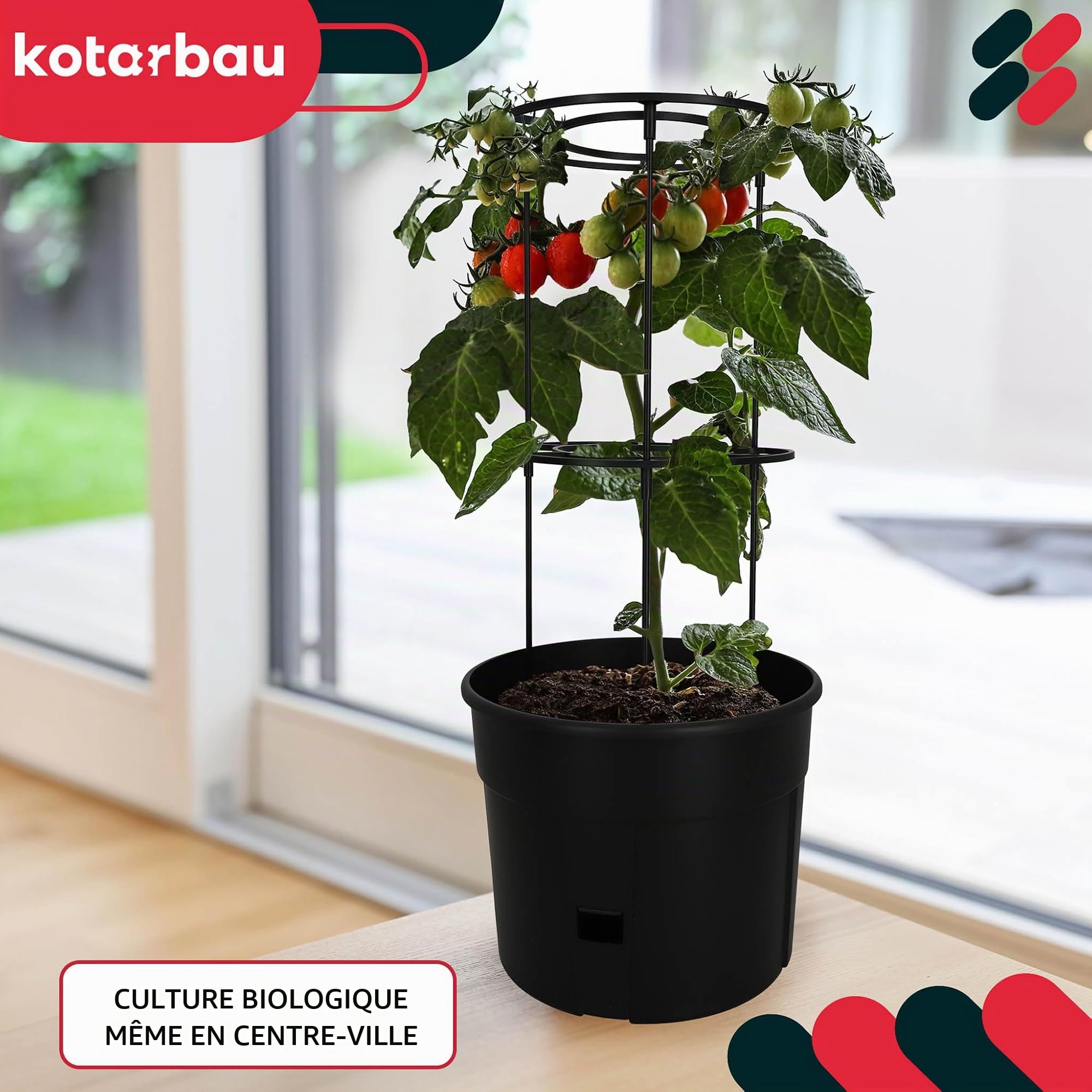 KOTARBAU® Support pour tomates grimpantes - Pots pour semis - Diamètre 35 cm H 128 cm - Pot pour plantes, noir, lot de 2