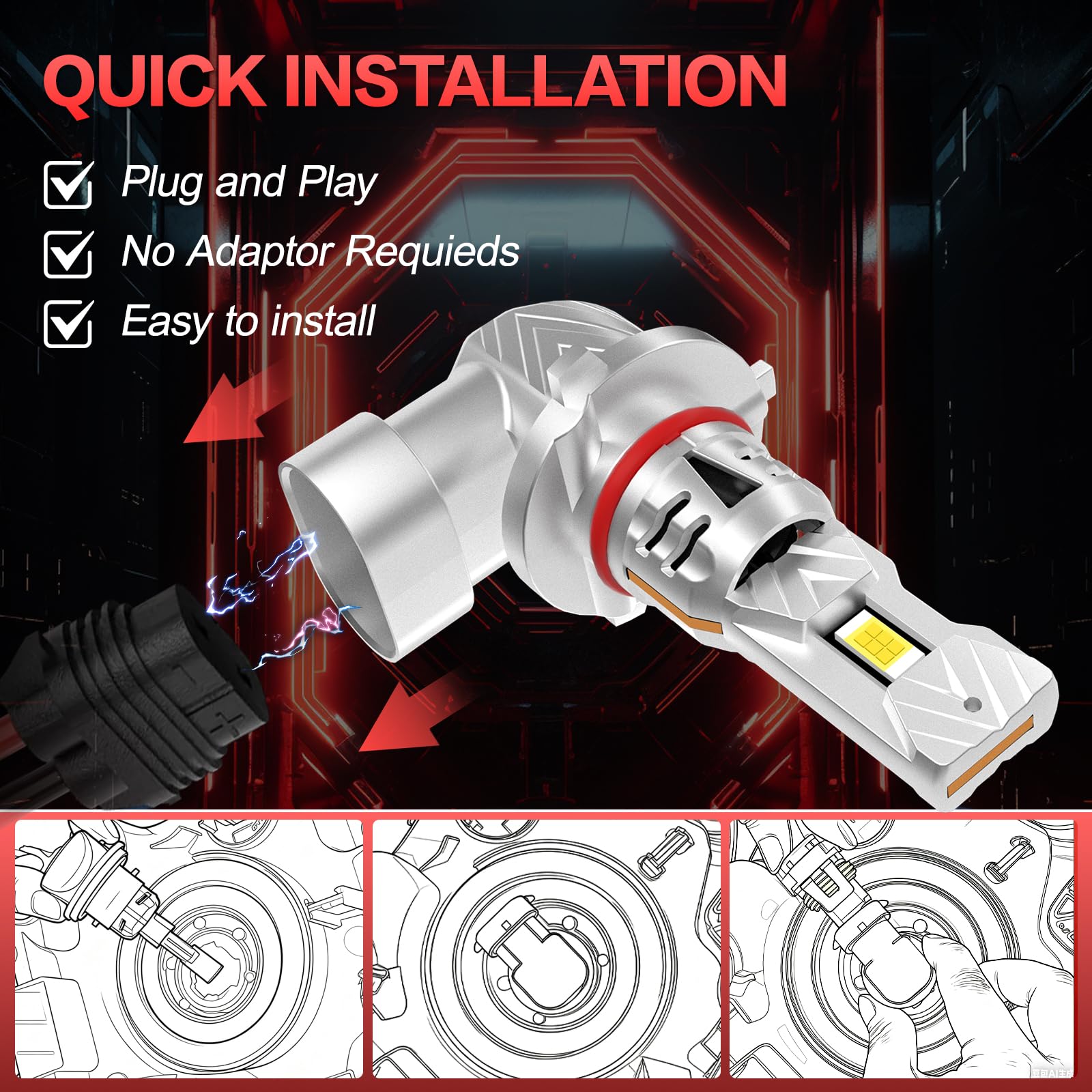 AUXIRACER HB3 LED, 30000LM 6500K Bianco Freddo 100W, Lampadine HB3/9005 LED 600% Luminosità, Plug and Play, Dimensioni Mini 1:1, 12V Per Fari Auto e Moto, Pacco da 2