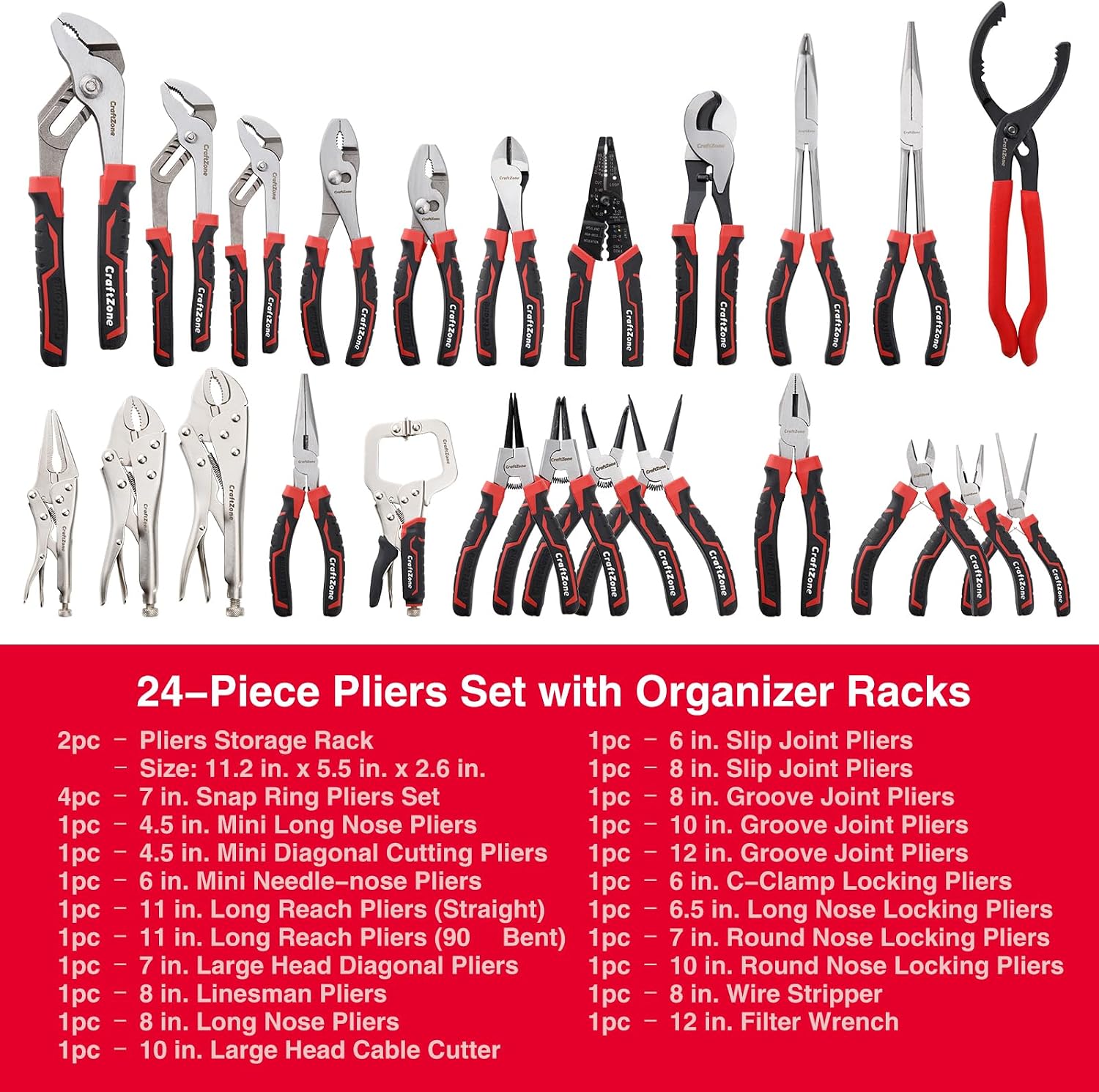 24PC Pliers Set with 2 Pack Storage Rack Versatile Tool Kit Includes Channel Locks Adjustable Wrench for Professional Mechanics Technicians Holiday Fathers Day Christmas Gift