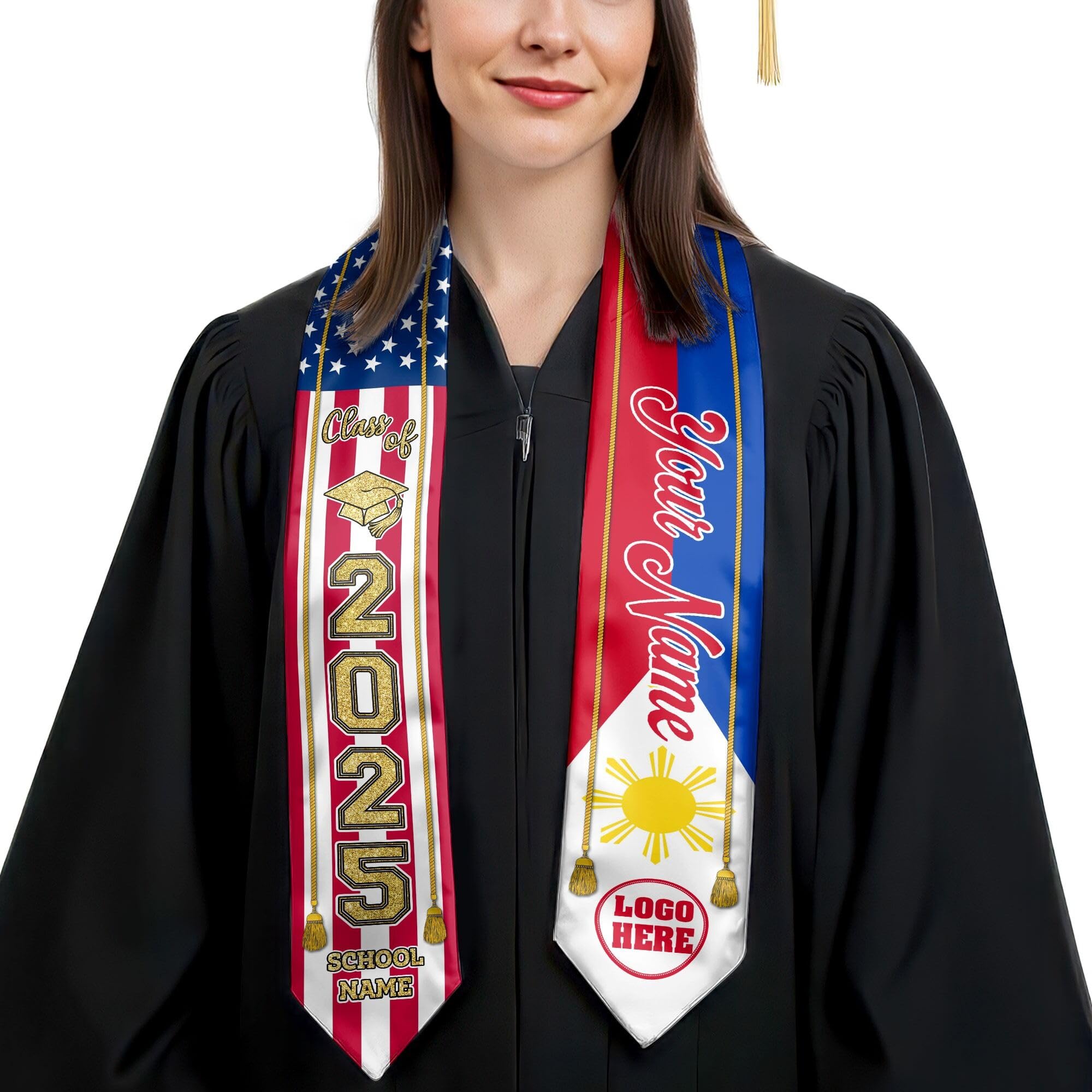 MonkeyVan Personalized Graduation Stole for Filipino Senior, Philippines Flag Graduation Sash Class of 2025 Grad Gifts S261