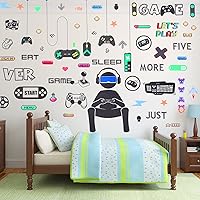 Vista 1 de 56 Pieces Gamer Wall Decals Gaming Controller Joystick Decals Removable Video Games Stickers Game Boy Wall Art for Bedroom Playroom Decoration