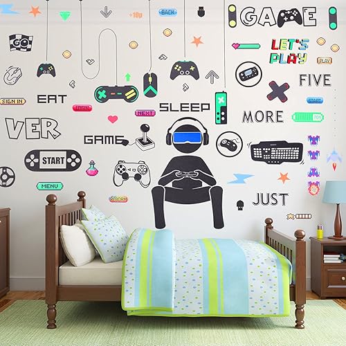 56 calcomanías de pared para jugadores, control de videojuegos, calcomanías extraíbles para videojuegos, arte de pared para dormitorio, sala de