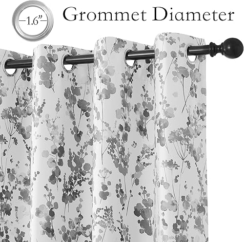 Miniatura 5 de KGORGE Cortinas opacas de acuarela blanca y gris, con patrón de hojas bohemias para sala de estar, comedor, oficina, hogar, 52 pulgadas de ancho x