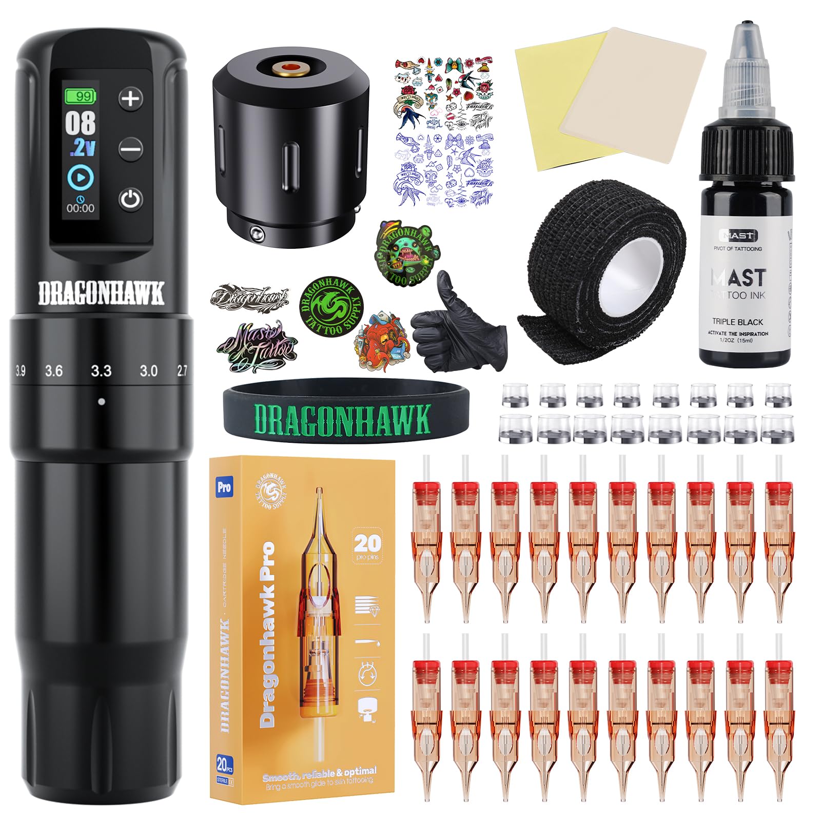 Dragonhawk Beginner Tattoo Kit Atom2 Pro Cordless Tattoo Gun