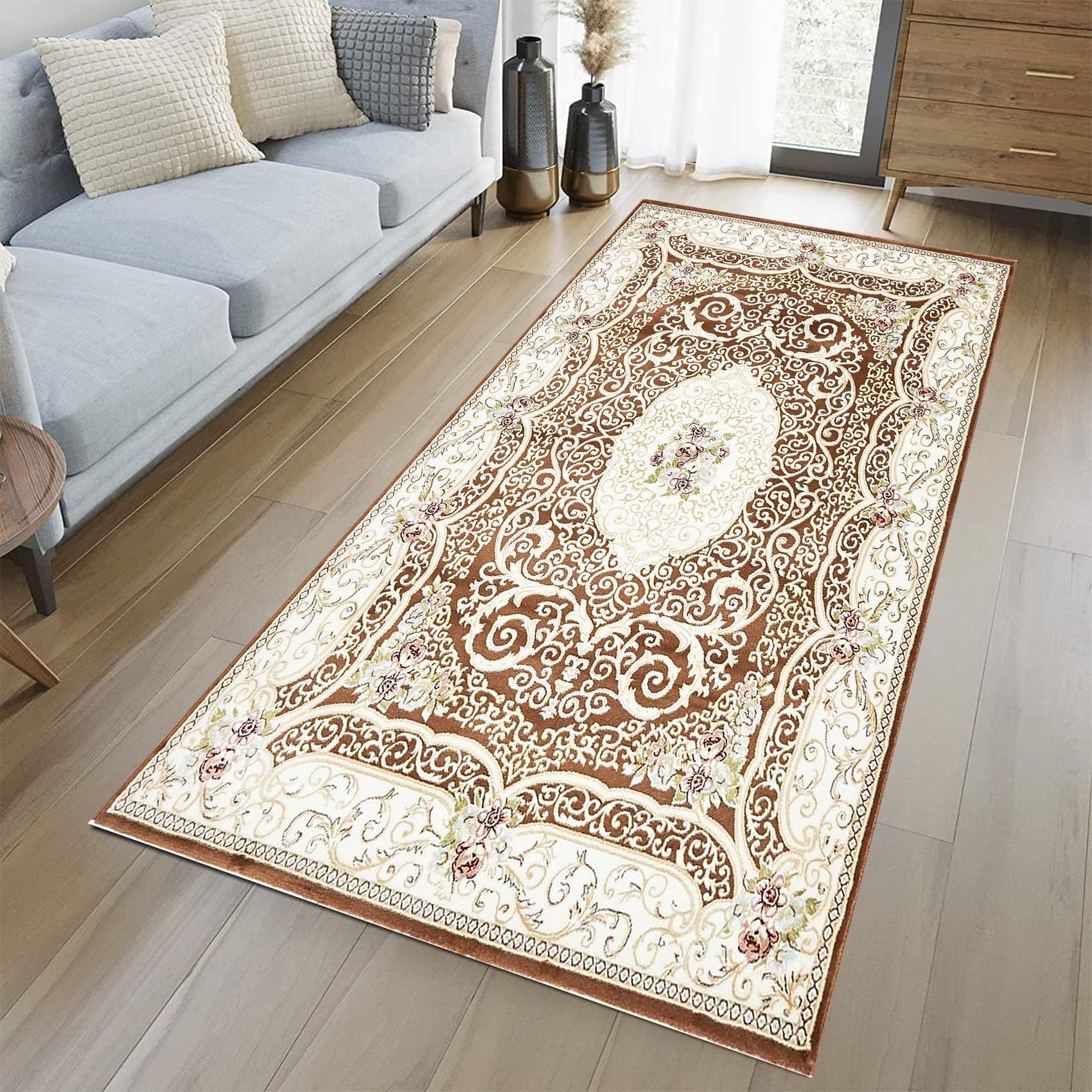 Teppich Läufer Flur - Teppiche 80 x 110 cm Erhältlich in vielen Farben & Größen Läufer Schmutzfangmatte mit rutschfestem Gelrücken für Esszimmer, Küche, läufer Flur, Weiß