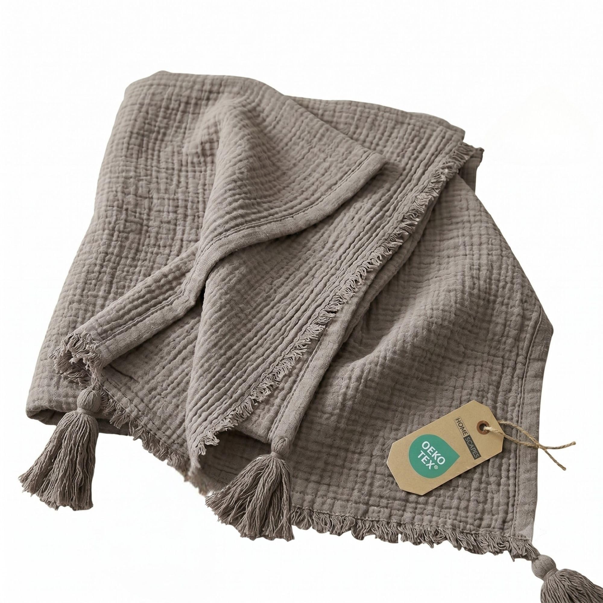 HOMESCAPES Muslin Cotton Throw Blanket, Breathable and Lightweight, Soft All Season Sofa Blanket, Bed Throw, 127 x 180 cm (50" x 70") 100% Cotton, Charcoal Grey