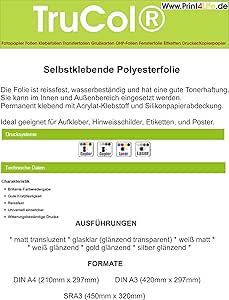 25x Selbstklebende Etiketten 420 x 297 mm WETTERFEST weiß matt reissfest auf DIN A3 Bogen - 1 Etikett pro Seite – 25 Polyester Folienetiketten selbstklebend mit Laser Drucker bedruckbar