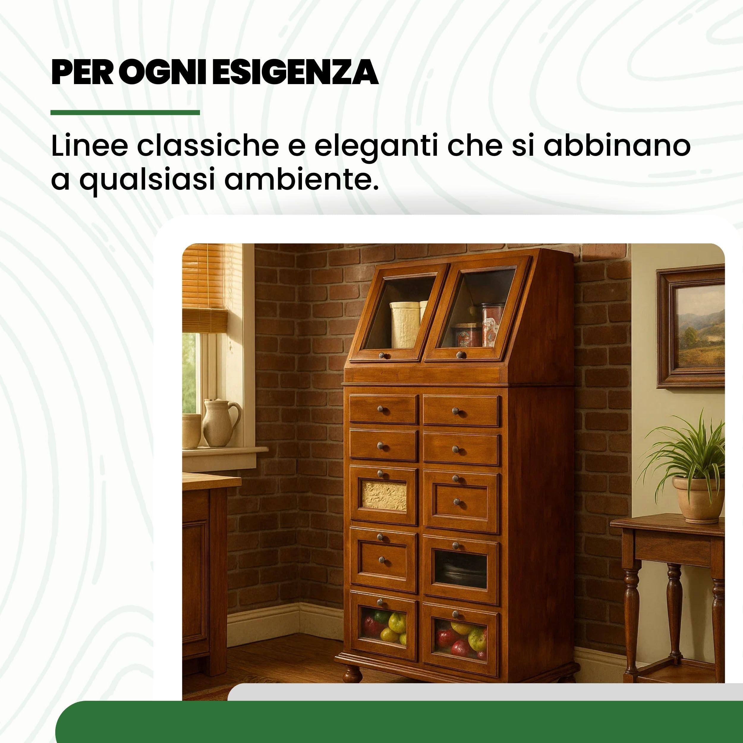 Mar.c.a. Design - Mobile Dispensa Arte Povera in Legno 80x42x153 cm - Dispensa Credenza per Cucina con 10 Cassetti e 2 Ante - Made in Italy