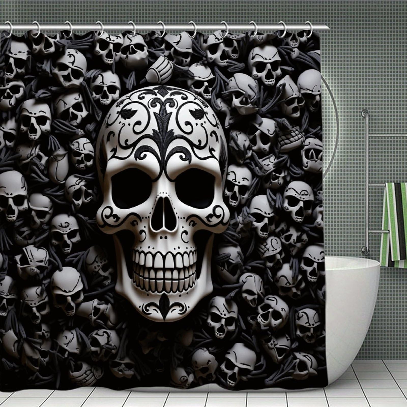 VstaDank Black and White Skulls Bath Curtain Elegant Heavy Duty Shower Curtains 70x70 in Rustic Farmhouse Cloth Shower Curtains Neutral Modern Bath Curtain for Bathroom