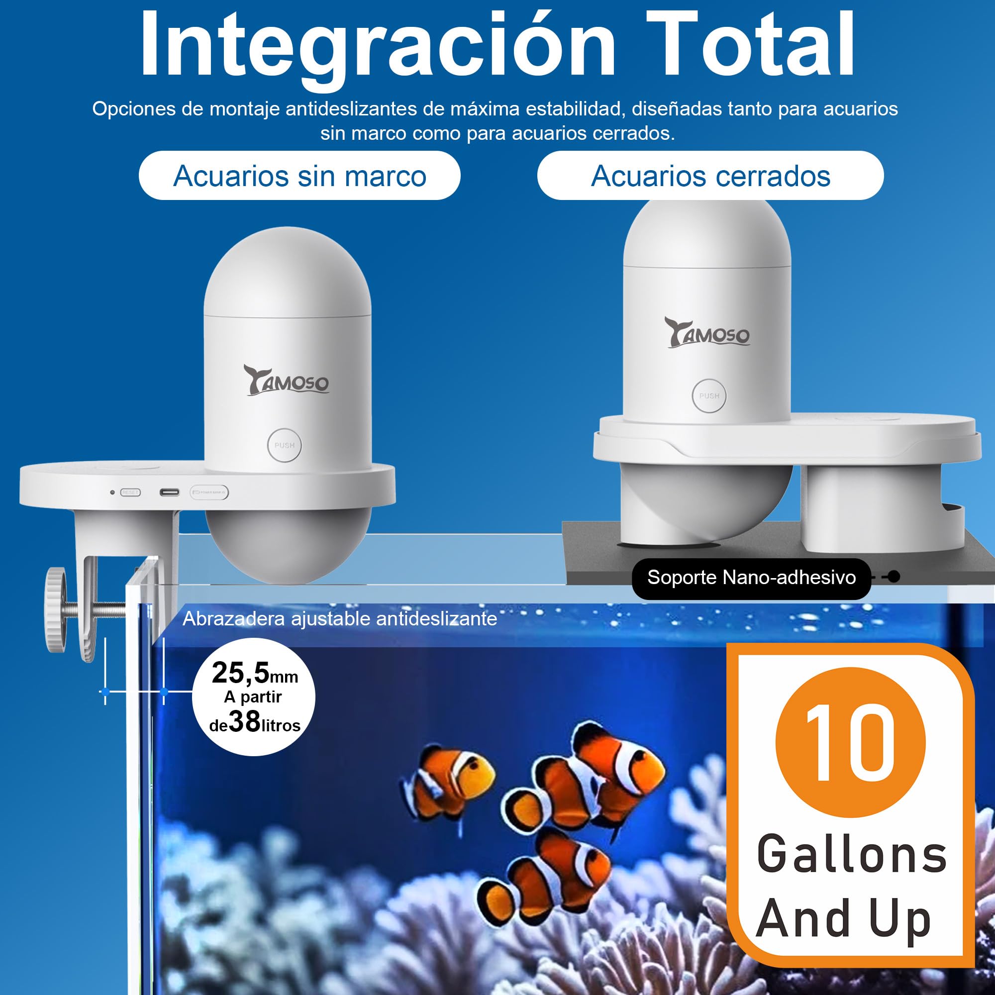 Comedero Automático Peces WiFi Smart, Cámara 2.5K, App 2.4/5G, Dosis 0,2g Cuidado Vacaciones, Depósito 230ML Anti-Vaho, Temporizador, Notificación, Acuario Marino, Agua Dulce y Tortugas