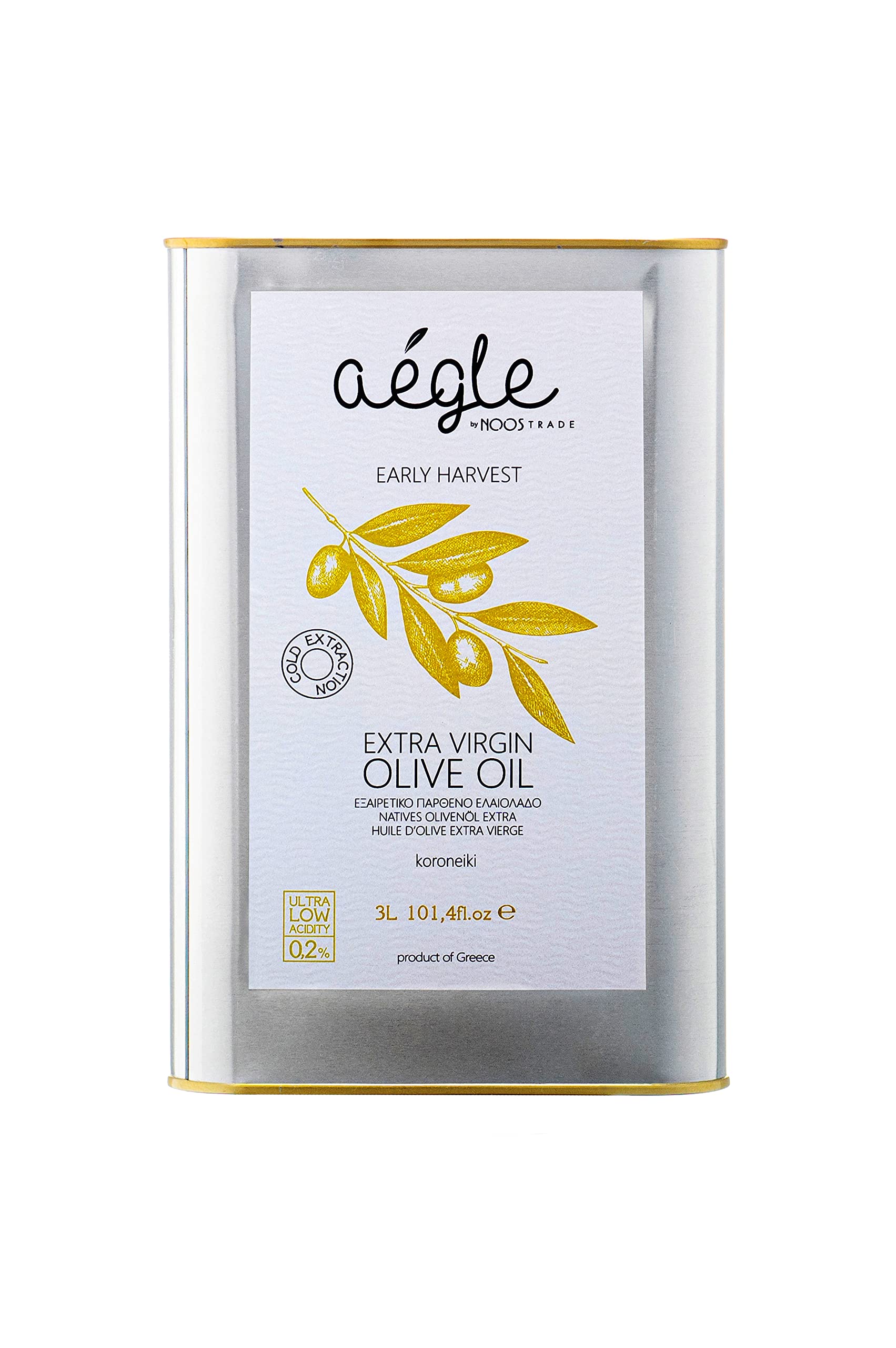 Aegle 3 l Early Harvest Extra Virgin Olive Oil, High in Polyphenols Cold Pressed Greek EVOO, 100% handpicked green Koroneiki, Premium Quality, Single Source, Messinia Greece, 3 Litre Tin