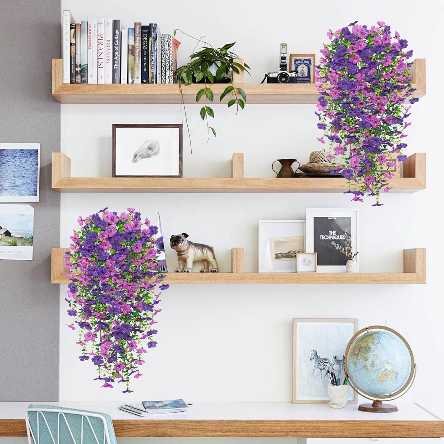 4PCS Artificial Hanging Flowers Fake Hanging Plants for Outdoors UV Resistant Faux Silk Orchid Flowers Greenery Long Trailing Vines for Indoor Outside Garden Porch Decor (Light&Dark Purple) - Image 5