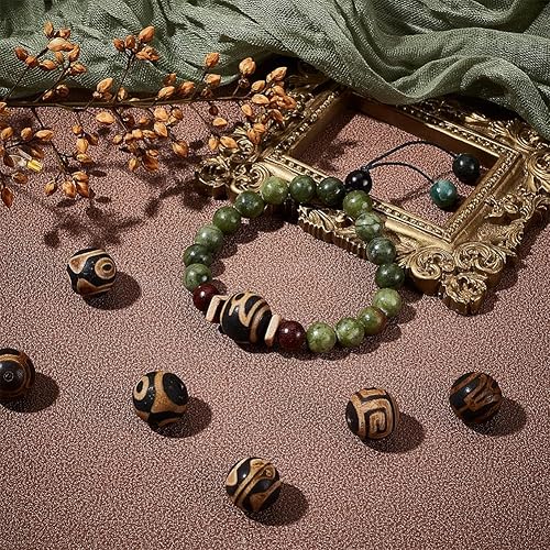 Miniatura 4 de OLYCRAFT 7 cuentas de estilo tibetano dZi con agujero de 0.059 pulgadas de diámetro de ágata natural, cuentas sueltas de ágata redonda tibetana para