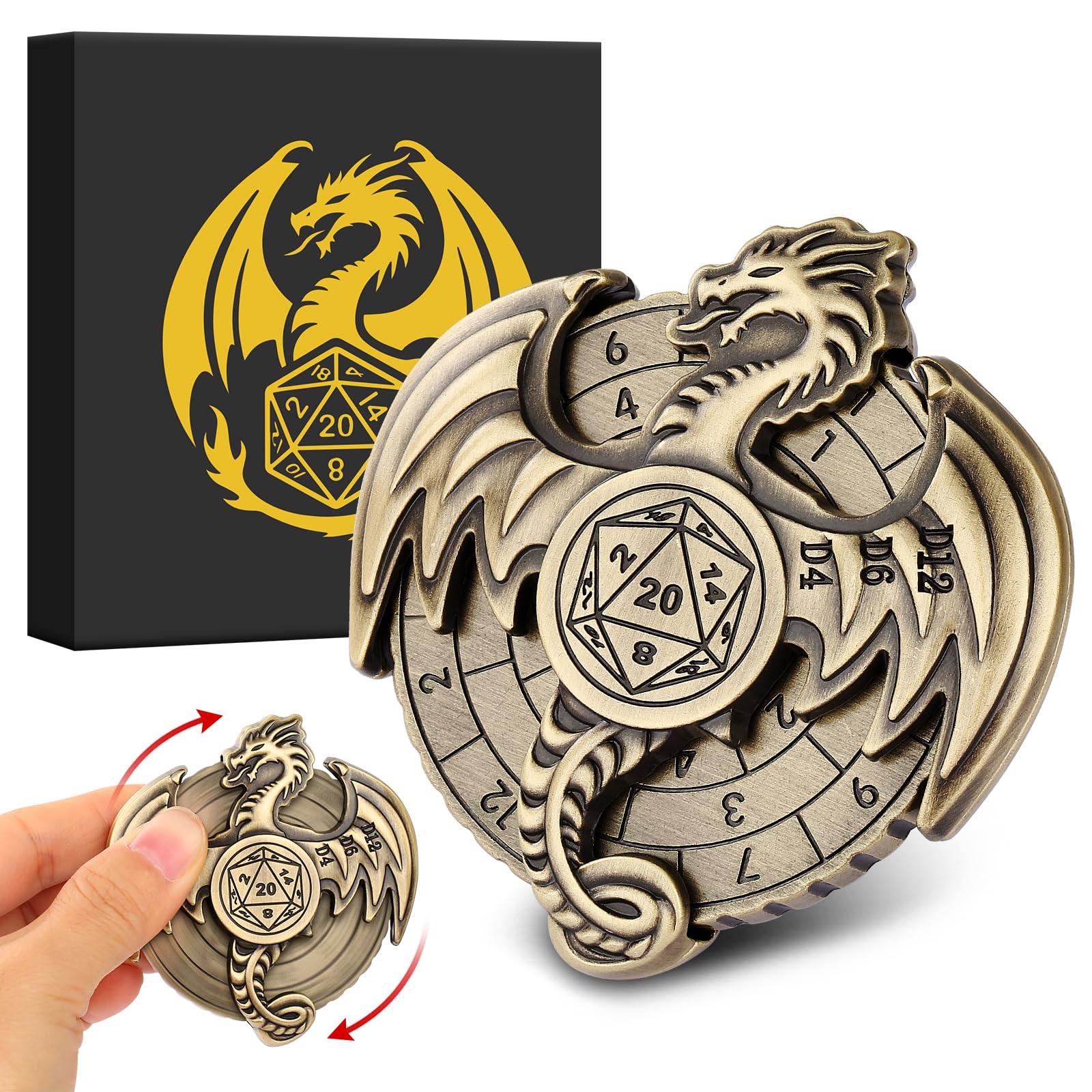 DND Wheel Cube Spinner, Fingertips Gyro, 7-in-1 Dragon Metallic D&D Dice - Image 4