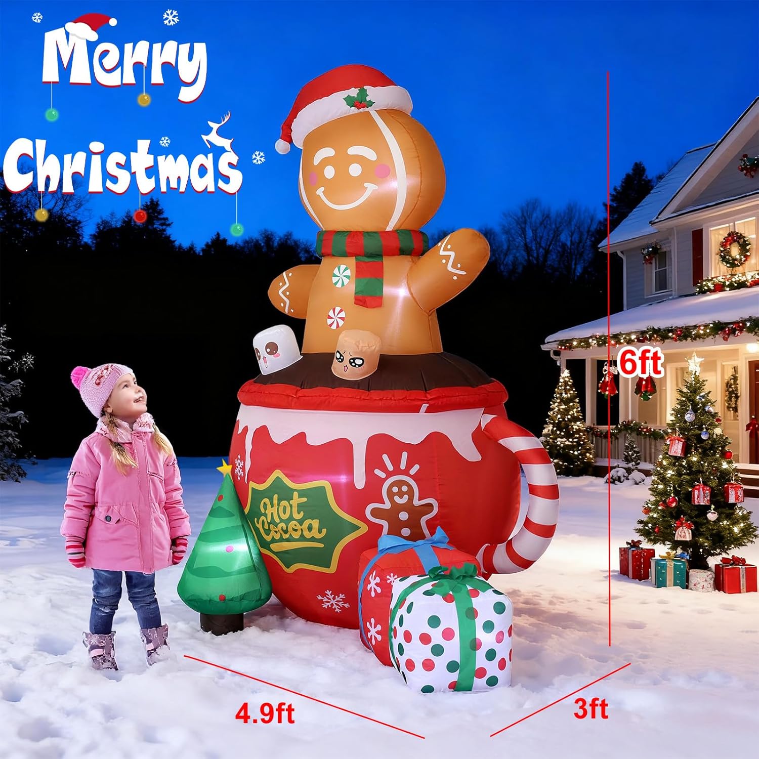 6FT Christmas Gingerbread Inflatables,Cute Blow Up Christmas Decorations Outdoor, Inflatable Decorations for Indoor Garden Lawn Party Decor - Image 5