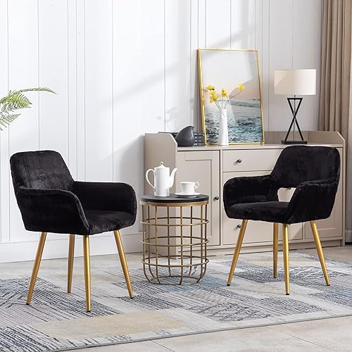 Miniatura 6 de KCC Juego de 2 sillas de comedor pequeñas y modernas, asiento lateral tapizado de terciopelo de mediados de siglo con patas de tubo de metal para