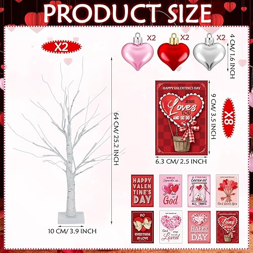 Miniatura 4 de 2 piezas de árbol de mesa de flores de bayas artificiales iluminadas de San Valentín de 21 pulgadas de alto, árbol de mesa brillante para decoración