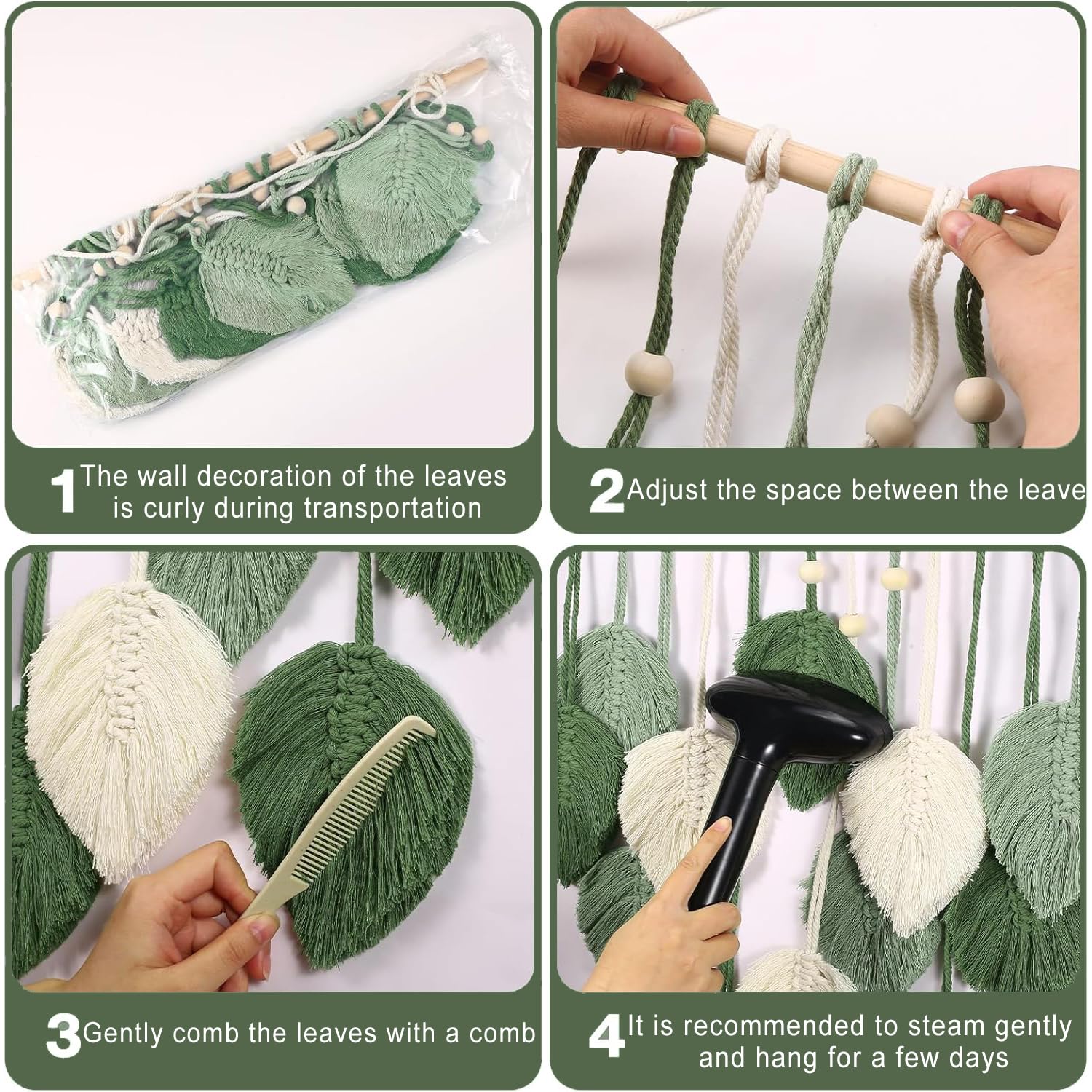 Macramé Wandbehang - Boho Wandtapijt Met Houten Kralen