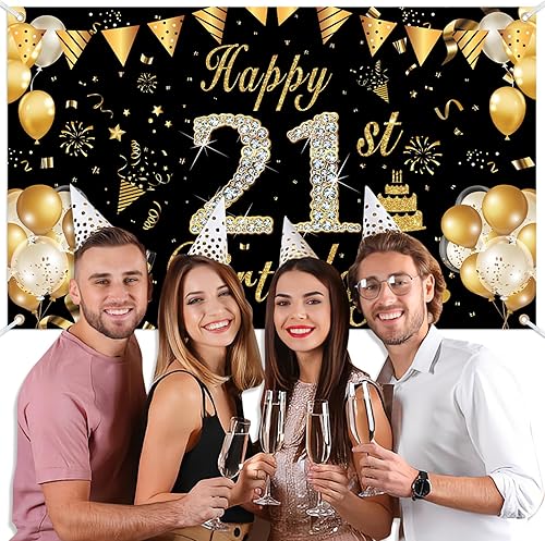 Miniatura 7 de JroyJoy Cartel de cumpleaños, telón de fondo de letreros de feliz cumpleaños 21, decoración de cumpleaños para mujer, decoraciones de fiesta