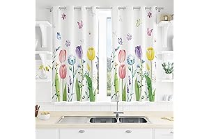 Cortinas de Primavera para Sala: AnyDesign 2 Panels Butterfly Tulip Kitchen Curtain Rod Pocket