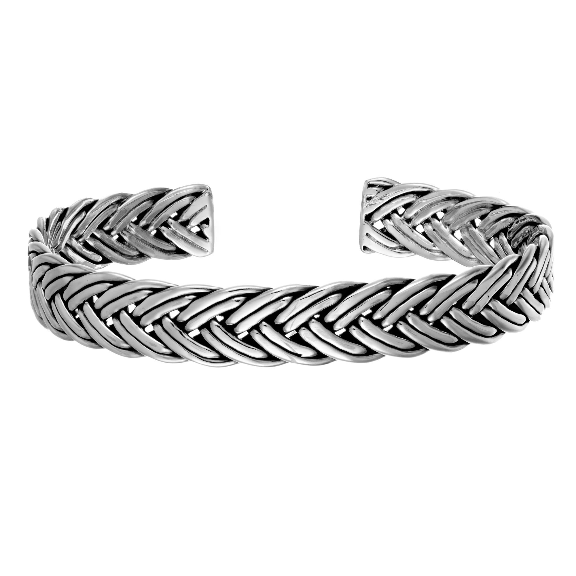 Silverly Bracciale Rigido Regolabile Intrecciato in Argento Sterling 925 per Uomo | Braccialetti Larghi a Doppia Treccia per Donna | Bracciale Pesante e Audace con Trama Intrecciata