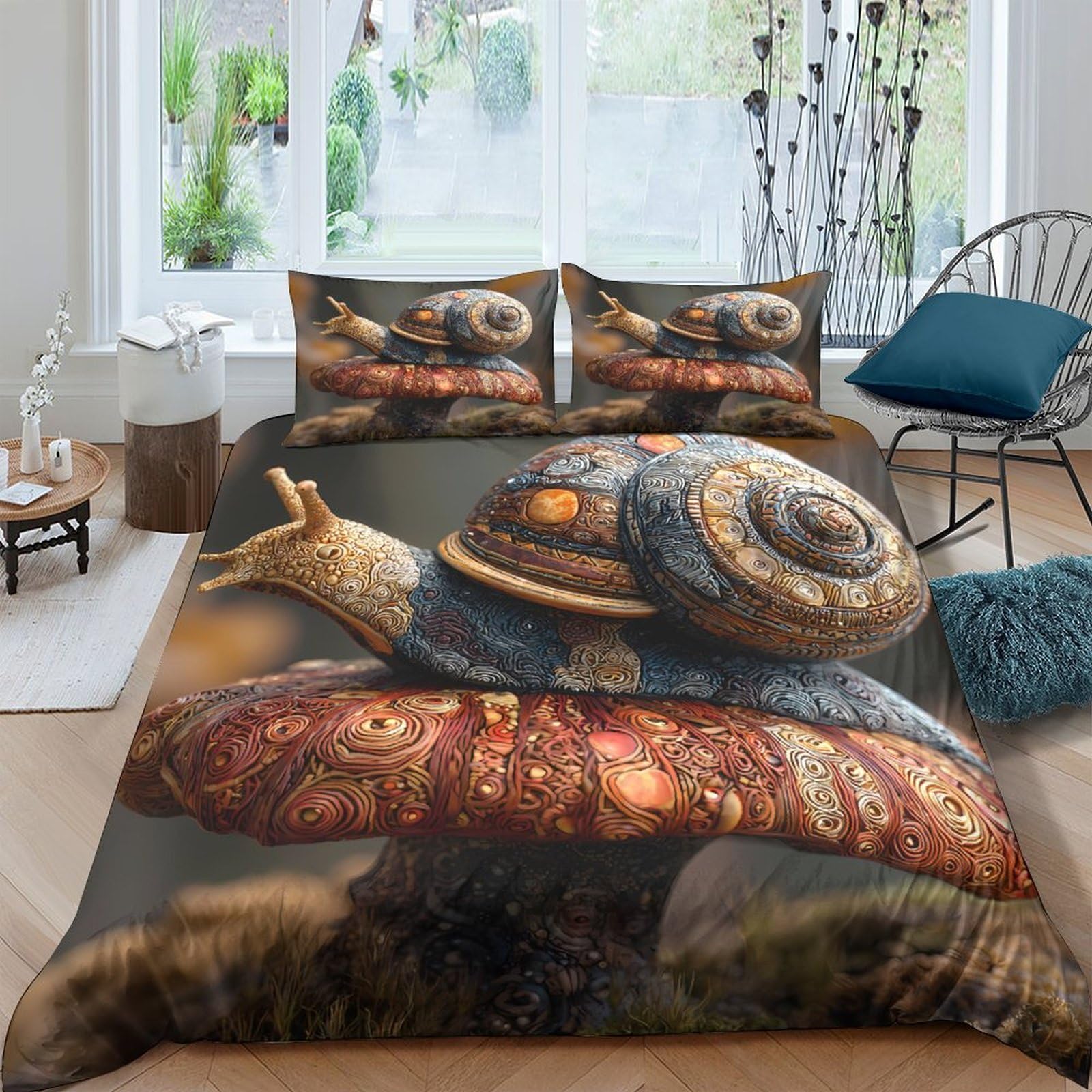 Ctjqhvkz Style-8 3D Printed Snail Art Fitted Sheet Microfiber Soft Breathable Forest Pattern Mattress Cover Bedroom Decor Single（135X200cm）