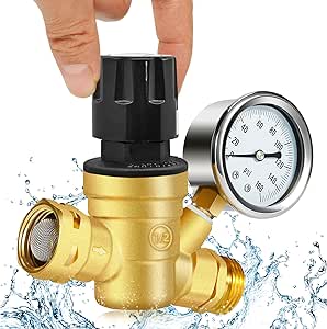 Boltigen Upgrade RV Water Pressure Regulator with Adjustable Handle and Gauge, 3/4 GHT Brass Lead-Free 160PSI RV Fresh Water Pressure Regulators Valve for RV Camper, Travel Trailer