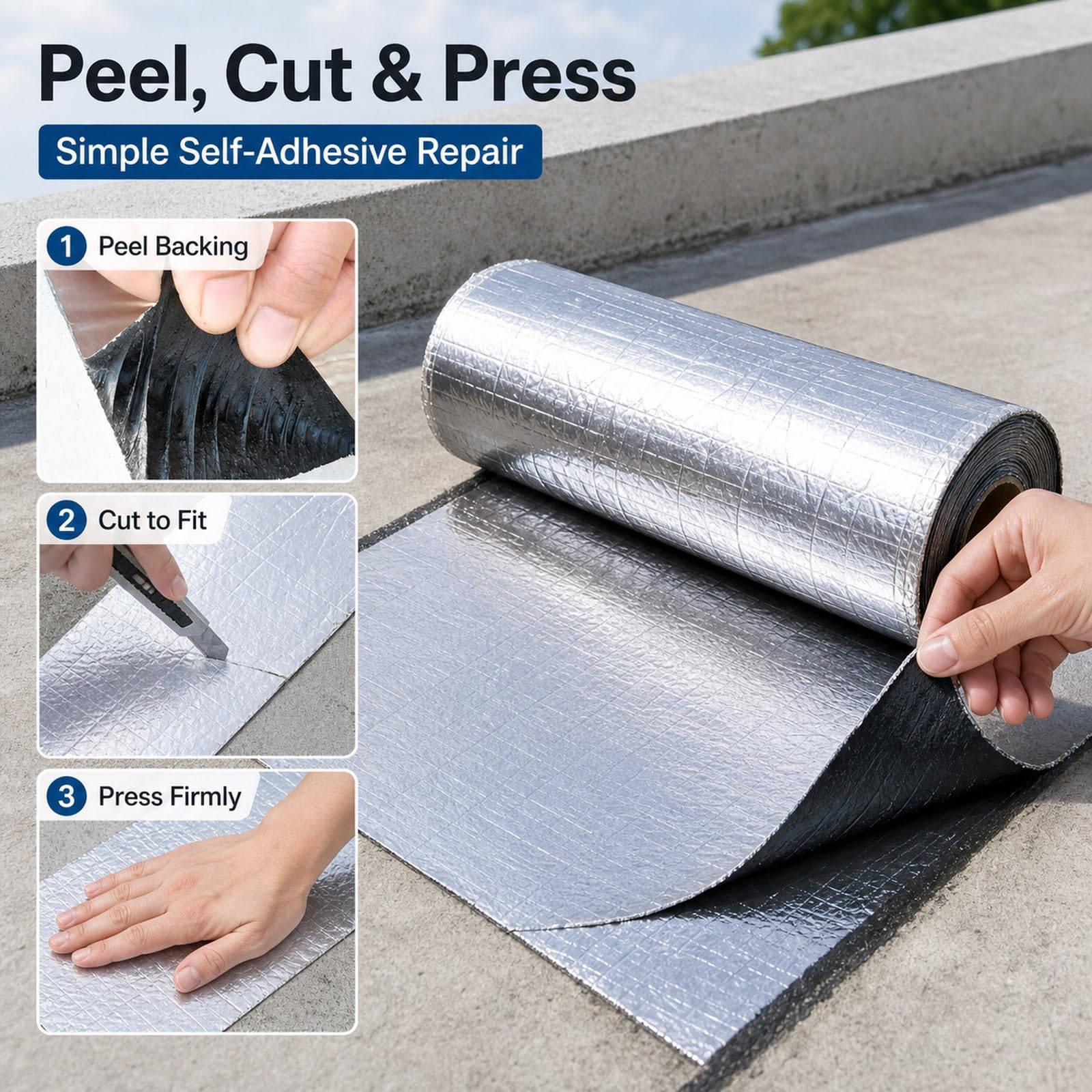 Autoadhesivas Tejas De Techo,Cinta de Aluminio Impermeable,Rollo Bituminoso Reparación Adhesiva,Cinta de Butilo,Aislamiento térmico,para reparación de Cubierta y Fisuras en Edificio