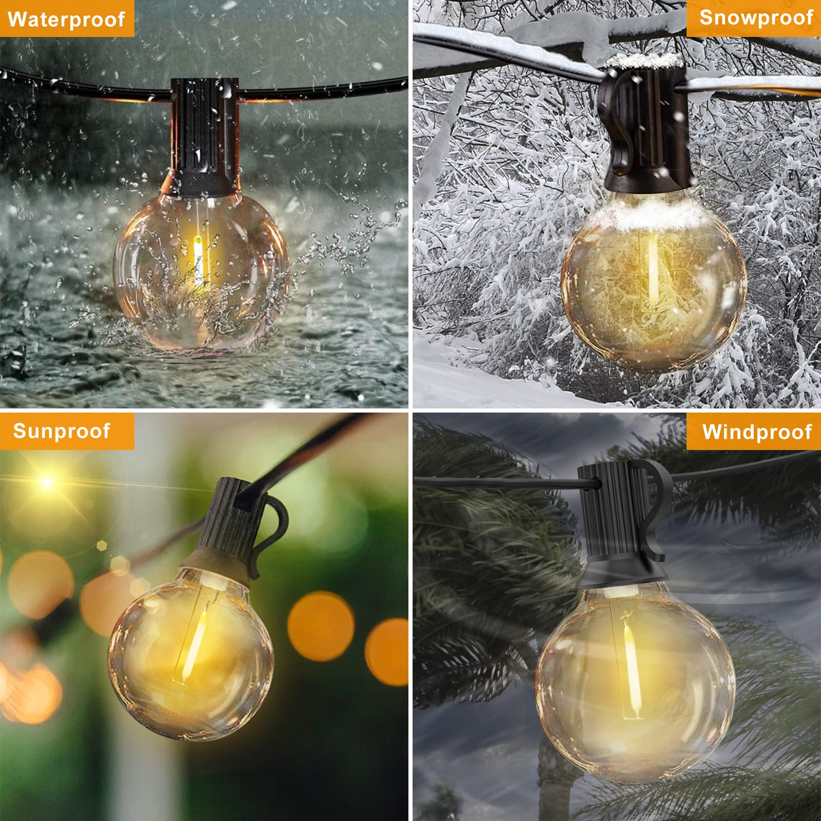 Qxmcov Catena Luminosa Esterno, 12M LED Luci da Esterno Giardino, Catena Luci Impermeabile Lucine with 18+3 Lampadine di Ricambio 2700K Catena Luminosa Giardino per Natale Partito Esterno e Interno