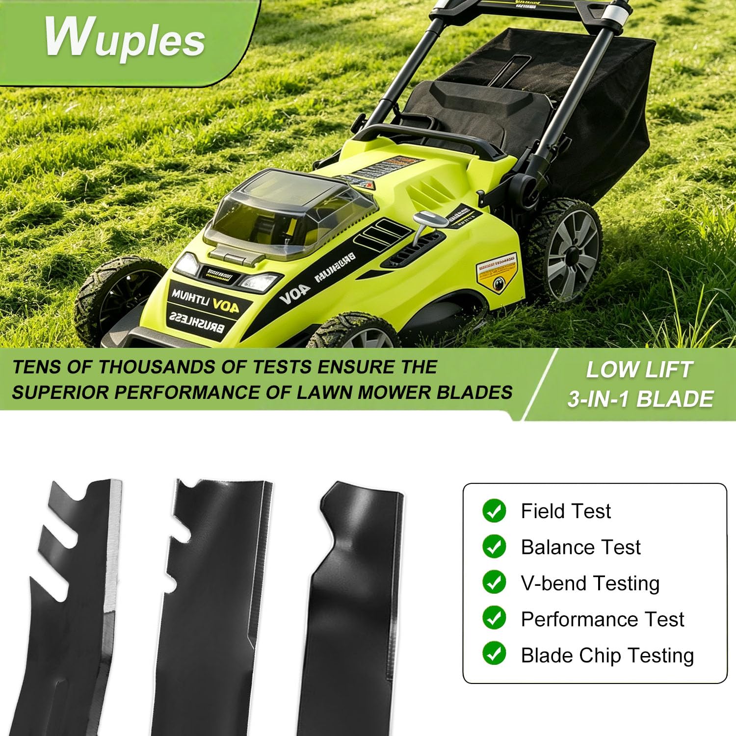 Lama per tosaerba AC04029 da 50,8 cm, ricambio per tosaerba Ryobi RY401018 RY401170 RY401017 RY401180 50 cm 40 V brushless, mezza luna e foro quadrato arrotondato, lama in acciaio a basso