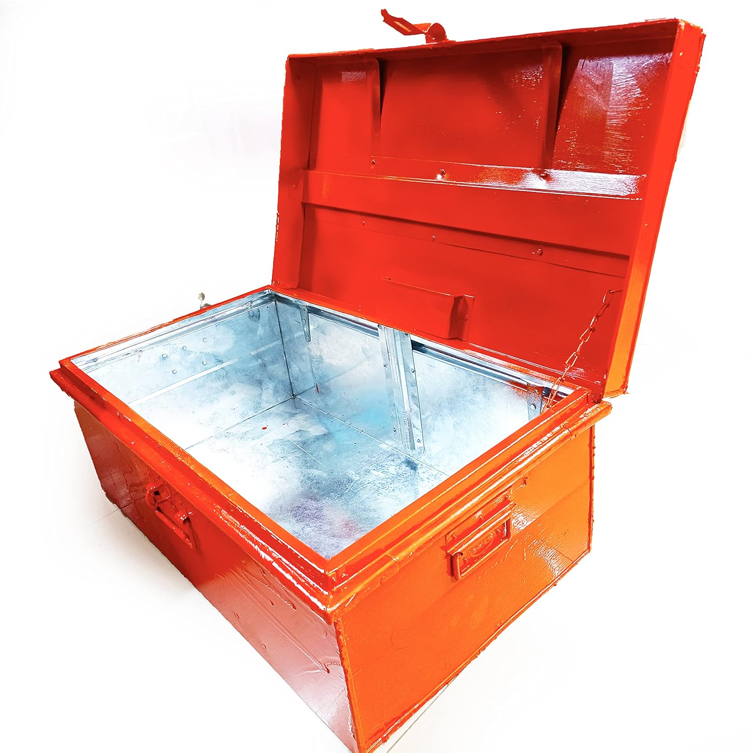 KRSNA CLASSIC Orange Color Steel Rectangular Decorative Trunk Box