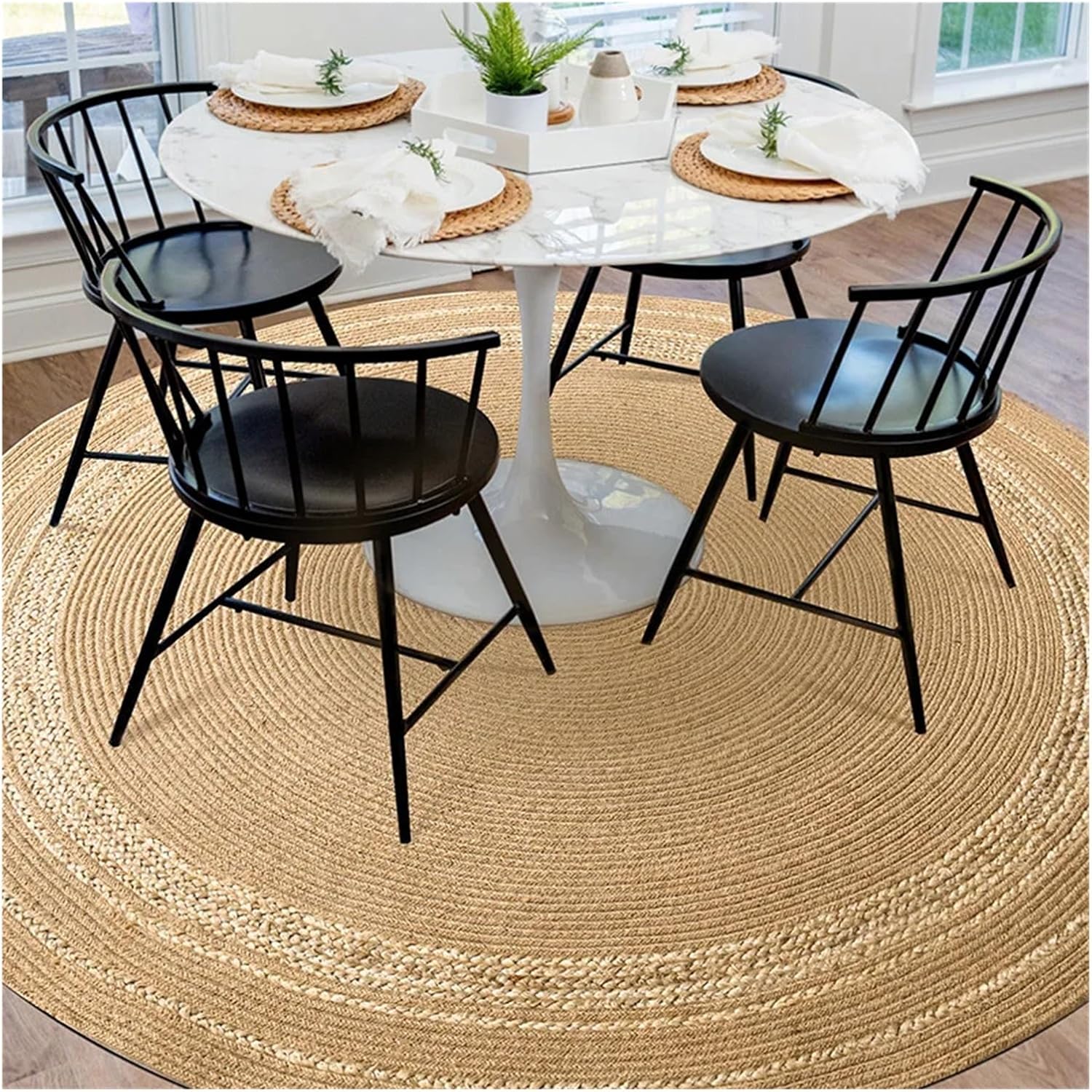 Living Room Carpet Natural Jute Hand Woven Home Decoration Breathable Bedroom Rug Wear Resistant Mat(A,Diameter 100CM)