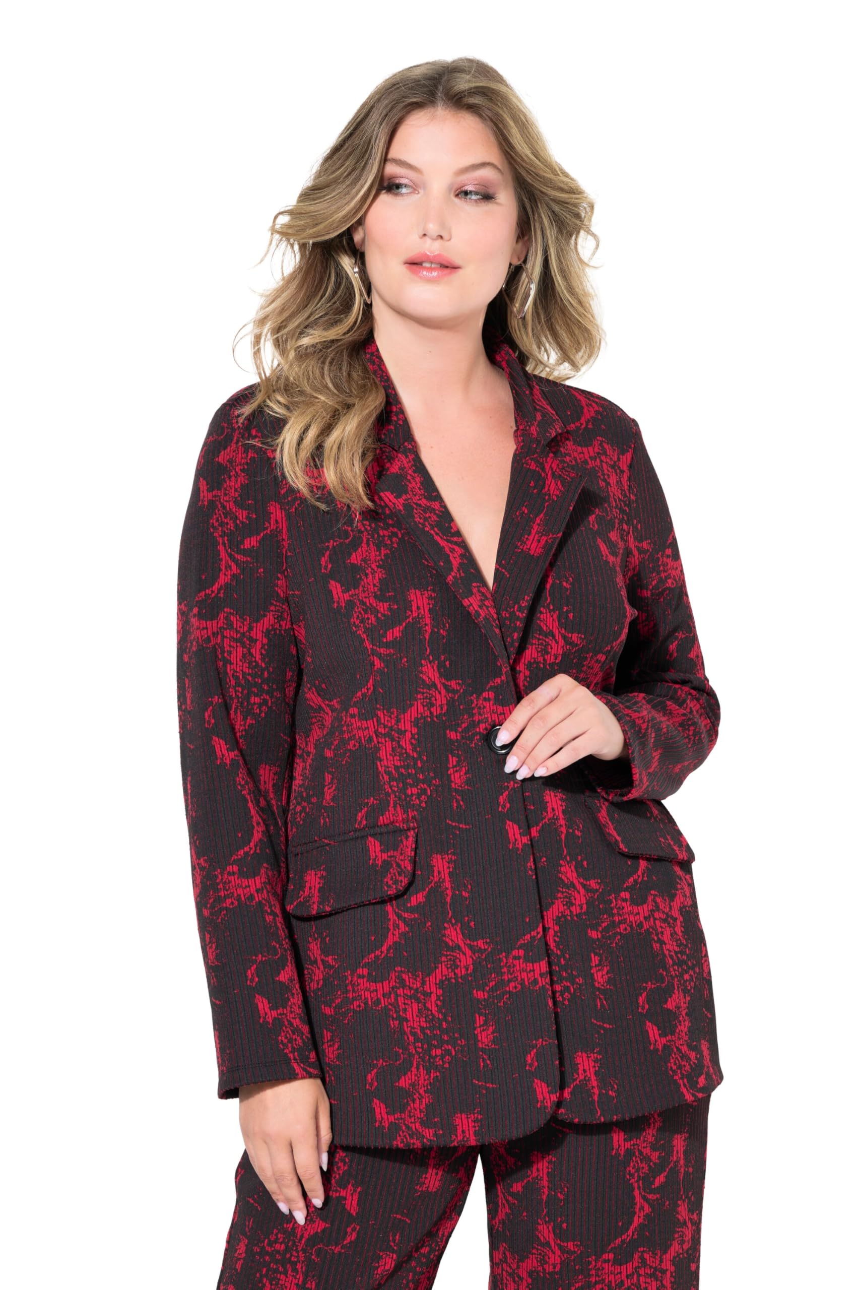 MIAMODA Damen große Größen Übergrößen Plus Size Jerseyblazer, Rippstruktur, Alloverdruck 836330