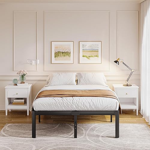Miniatura 8 de Askeld Base de cama tamaño Queen, plataforma de metal de 18 pulgadas de alto con patas de esquina redonda, no necesita somier, base de cama
