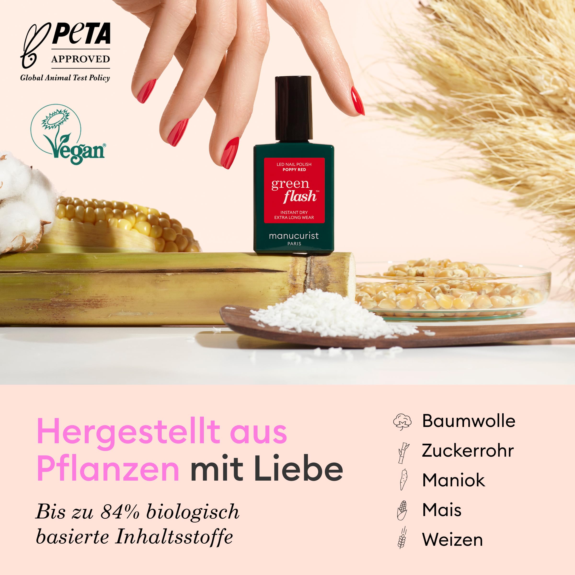 Manucurist UV Nagellack Set Slim Green Flash - Gel Nägel Set | LED UV Lampe für Gelnägel 24W + Base Coat + Top Coat Gel + Gel Nail Polish Hortencia + Nagellackentferner Acetonfrei + Clips
